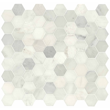Greecian White Hexagon 12 In. X 12 In. X 10 Mm Polished Marble Mesh-Mounted Mosaic Tile, 10PK -  MSI, ZOR-MD-0456